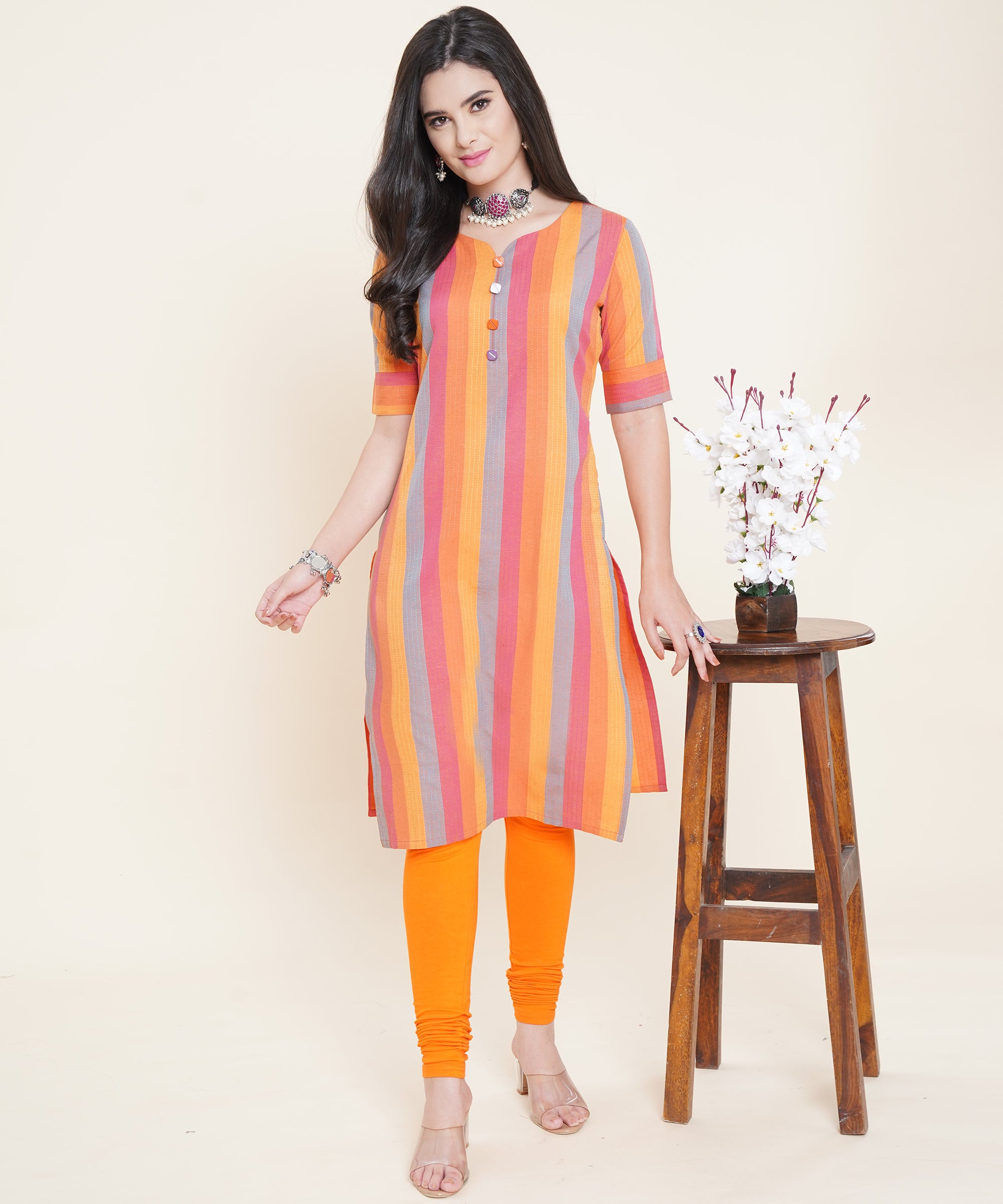 Shop Carrot Orange Cotton Silk Kurti Set - Kurti Sets Online in India |  Sleeves designs for dresses, Long kurti designs, Cotton kurti designs